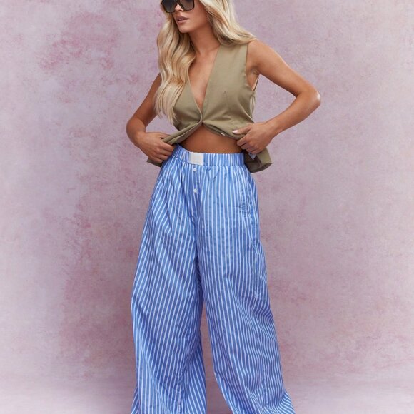 Missguided Pants - MISSGUIDED Buttoned Striped Wide Leg Pajama Pants Office Wear S